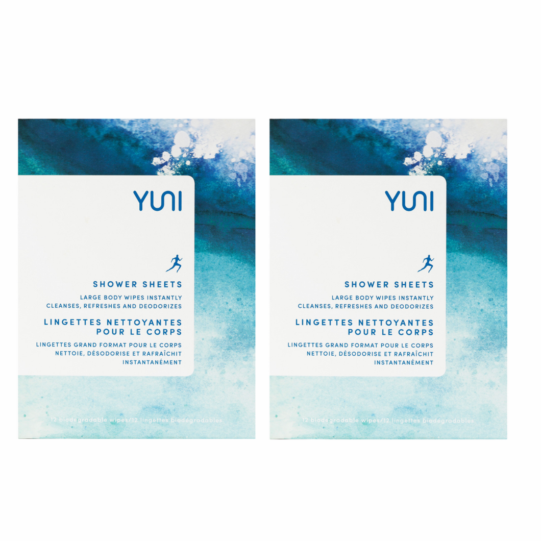 YUNI Shower Sheets Large natural biodegradable Body Wipes - Duo