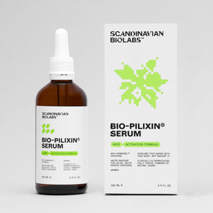 Scandinavian Biolabs Bio-Pilixin Serum bottle and packaging on a light gray background