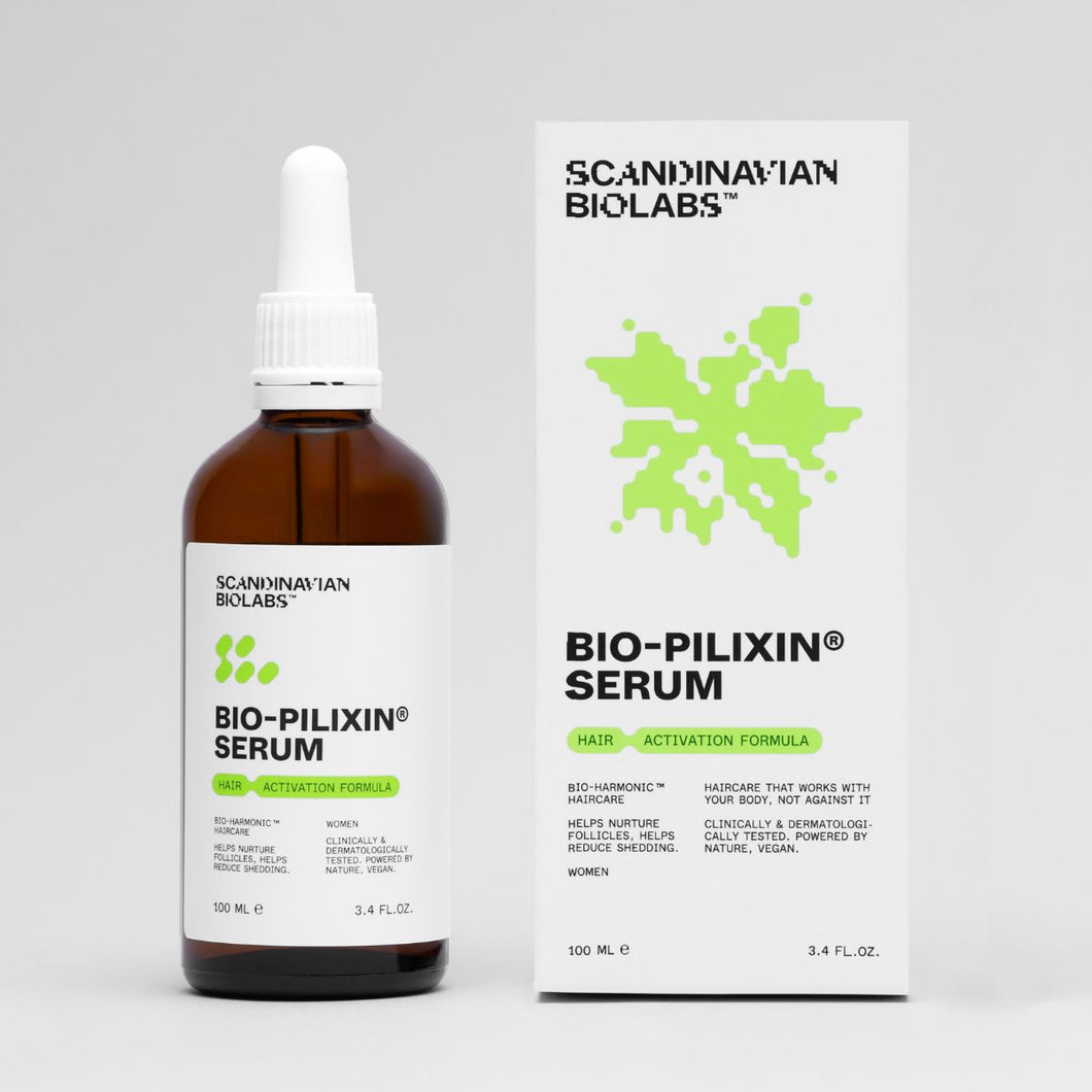 Scandinavian Biolabs Bio-Pilixin Serum bottle and packaging on a light gray background