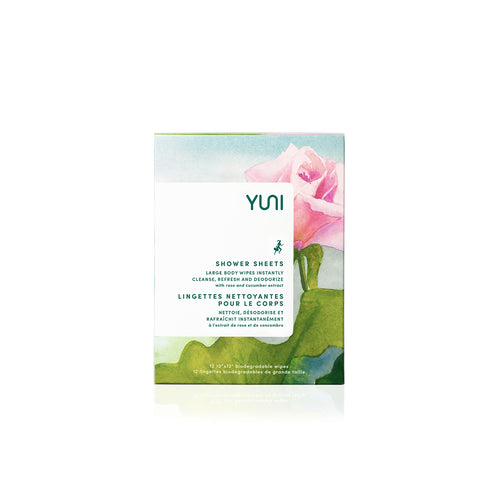 YUNI Rose Cucumber Shower Sheets Large natural biodegradable Body Wipes - Box of 12